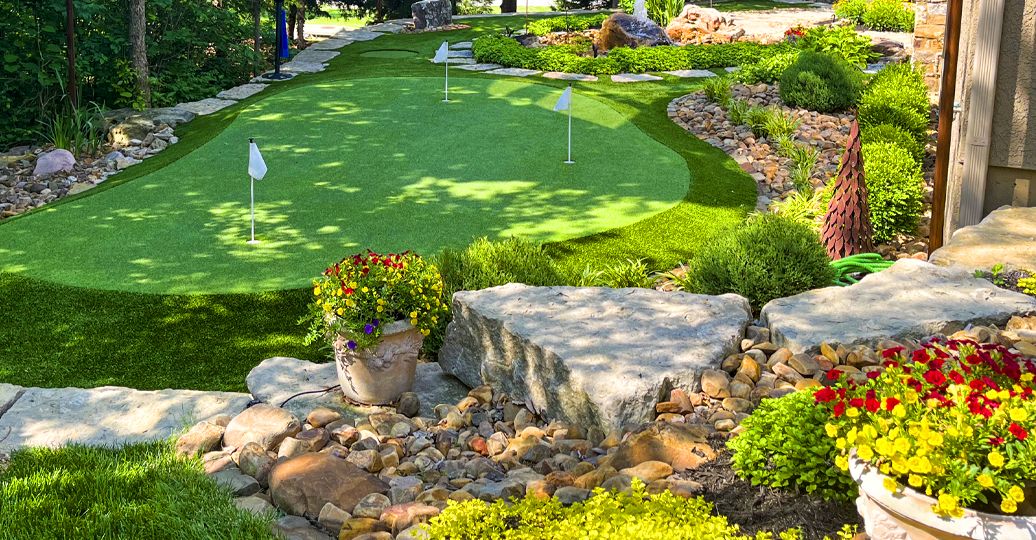 Image of mini golf course and flower planters