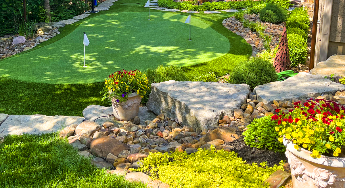 Image of mini golf with plants and rocks